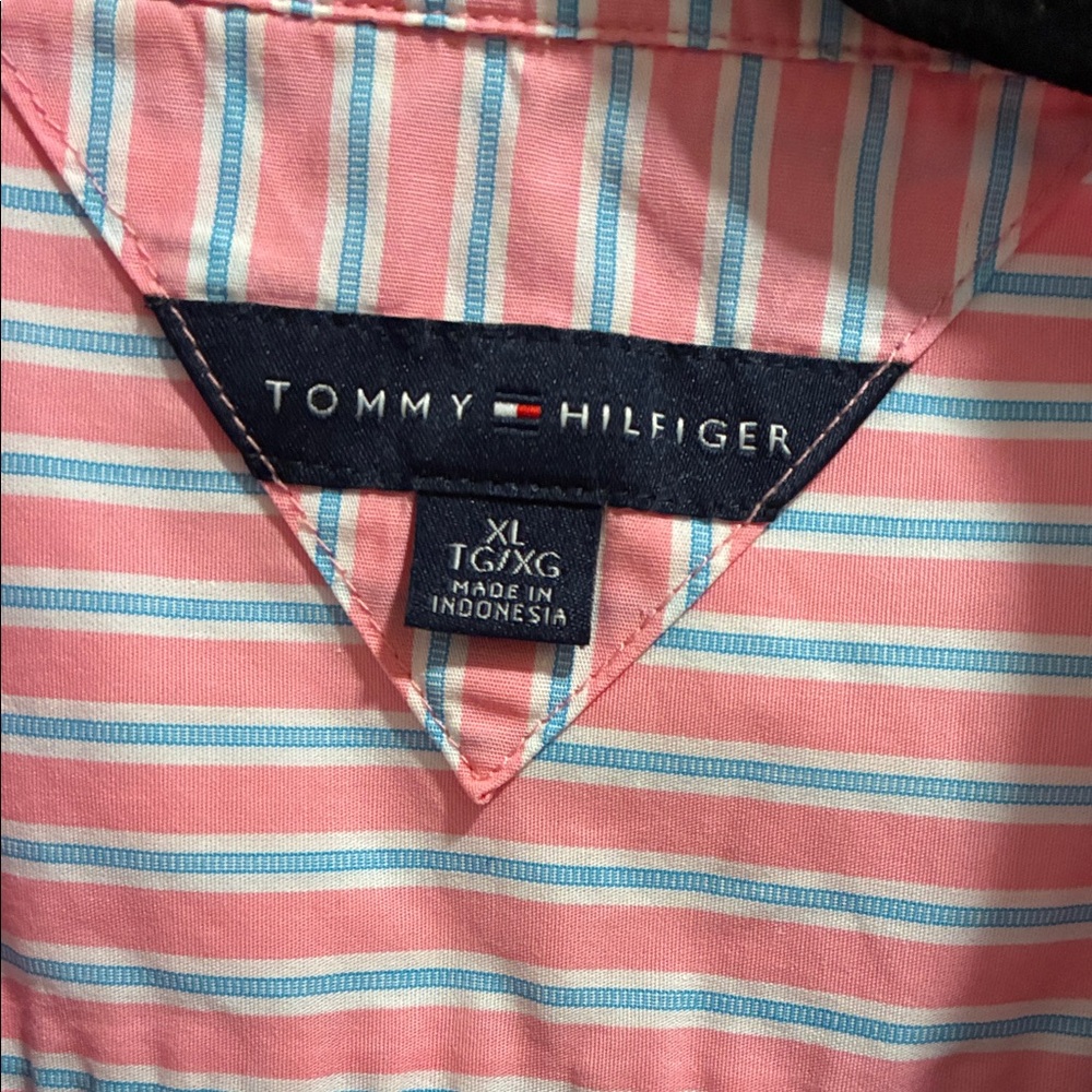 Tommy Hilfiger Pink and Blue Striped Button Down Shirt